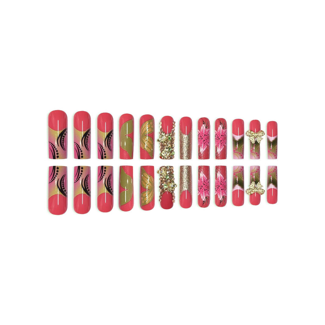 Artistic Floral Press-On Nail Set Bowlift
