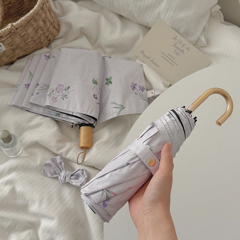 Ladies Folding Umbrella with Elegant Flower Design Bowlift