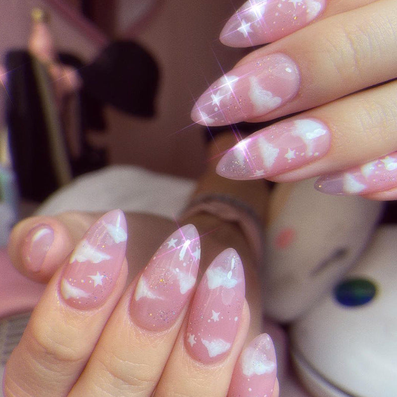 Artificial nails with cloud and star design Bowlift