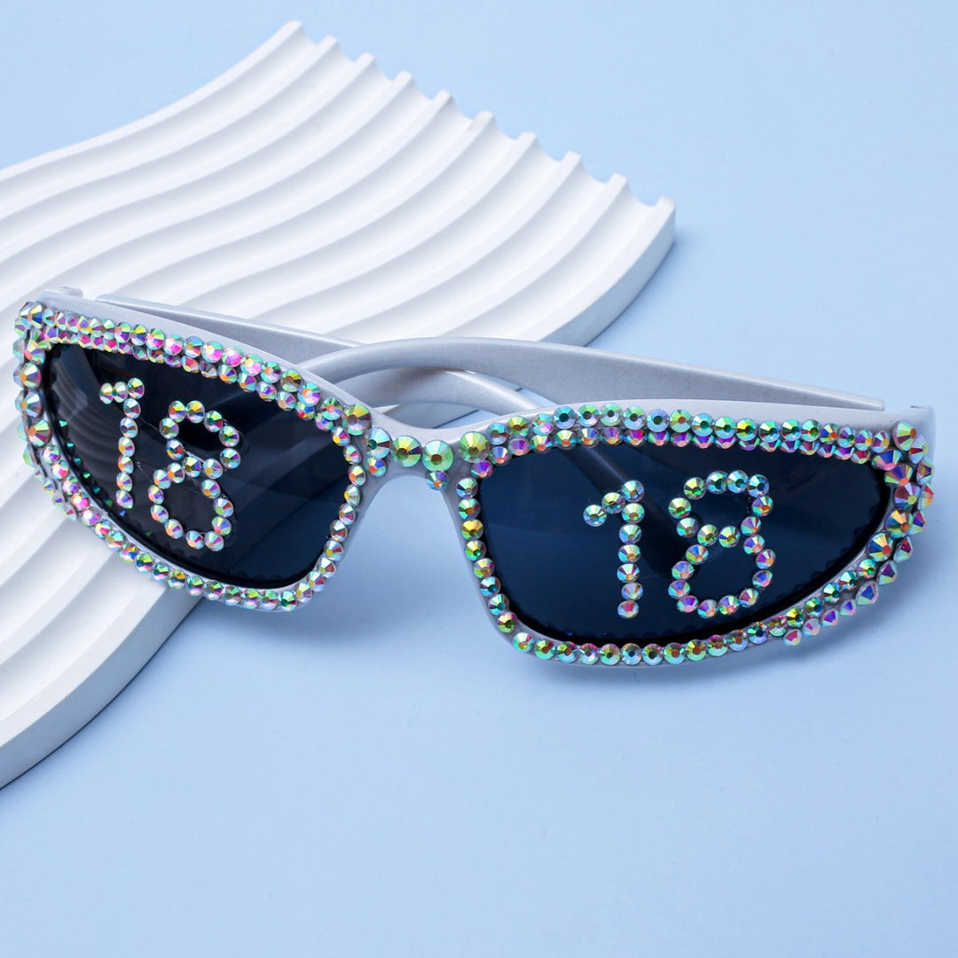 Women Glamorous Rhinestone Sunglasses with Custom Designed Inscription Bowlift
