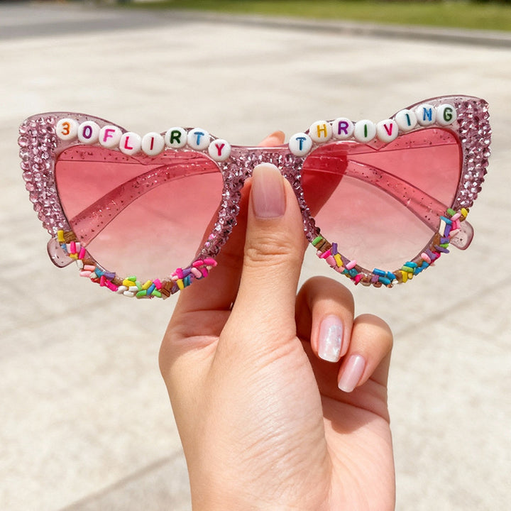 Decorative Cat-Eye Sunglasses with Rhinestones Bowlift