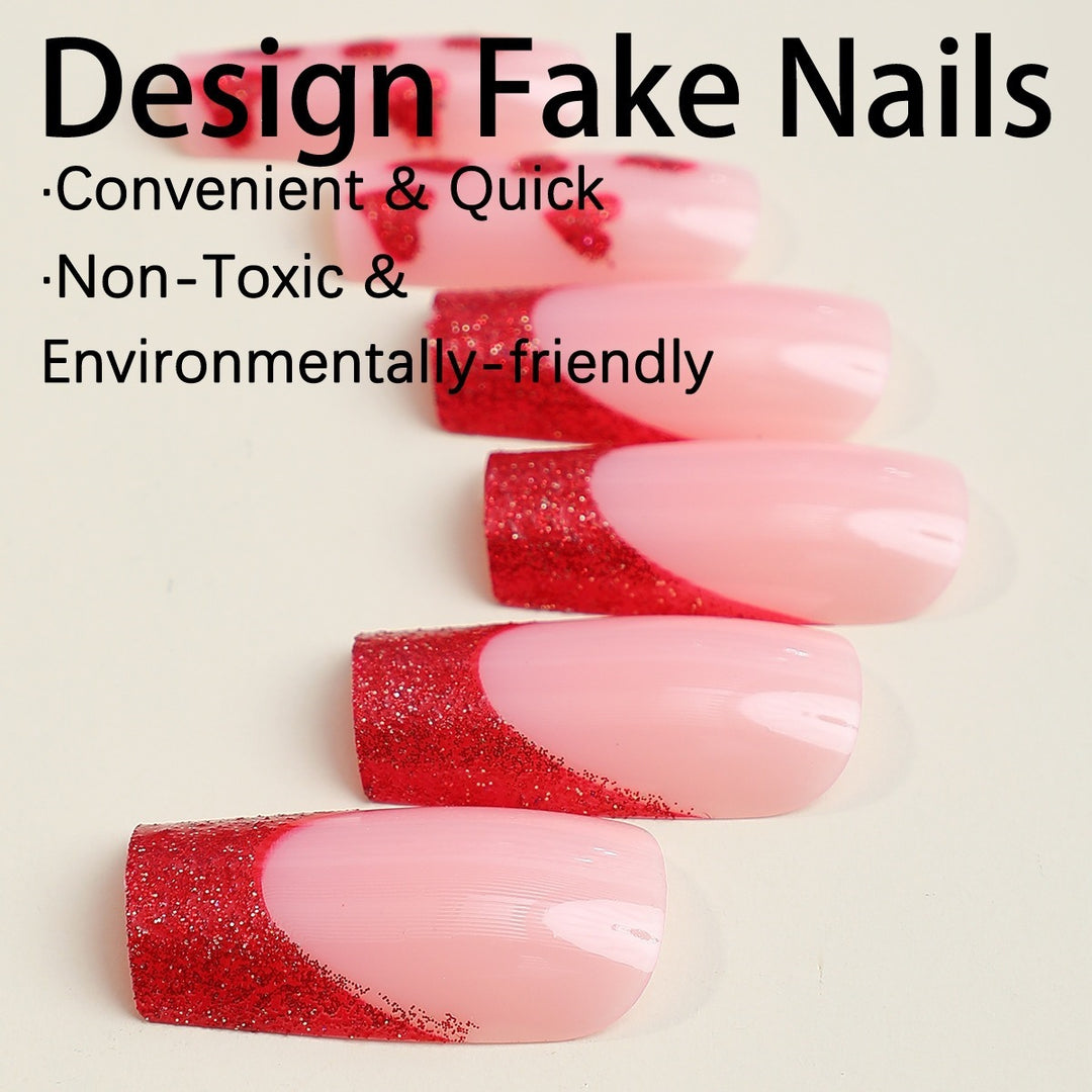 Acrylic nail set with glamorous heart designs and glitter accents Bowlift