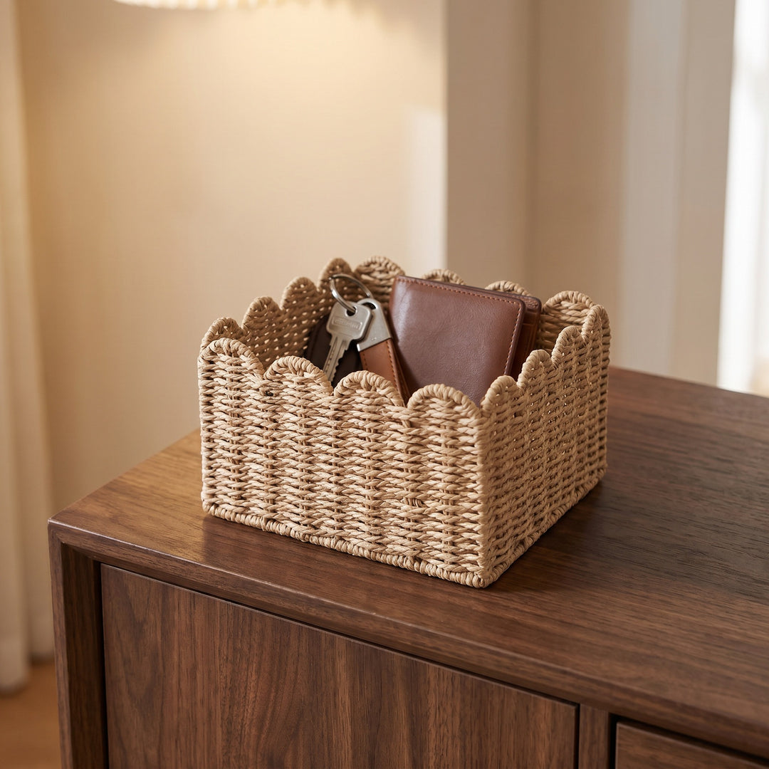 Scalloped Woven Storage Basket Bowlift