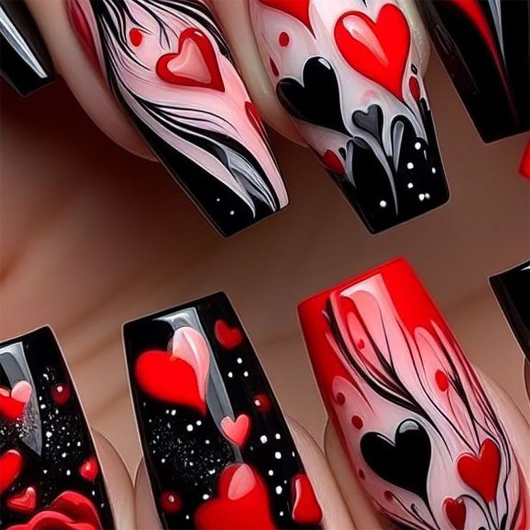 Heart-Design Artistic Press-On Nails Bowlift