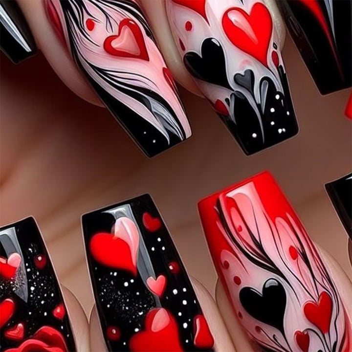 Heart-Design Artistic Press-On Nails Bowlift