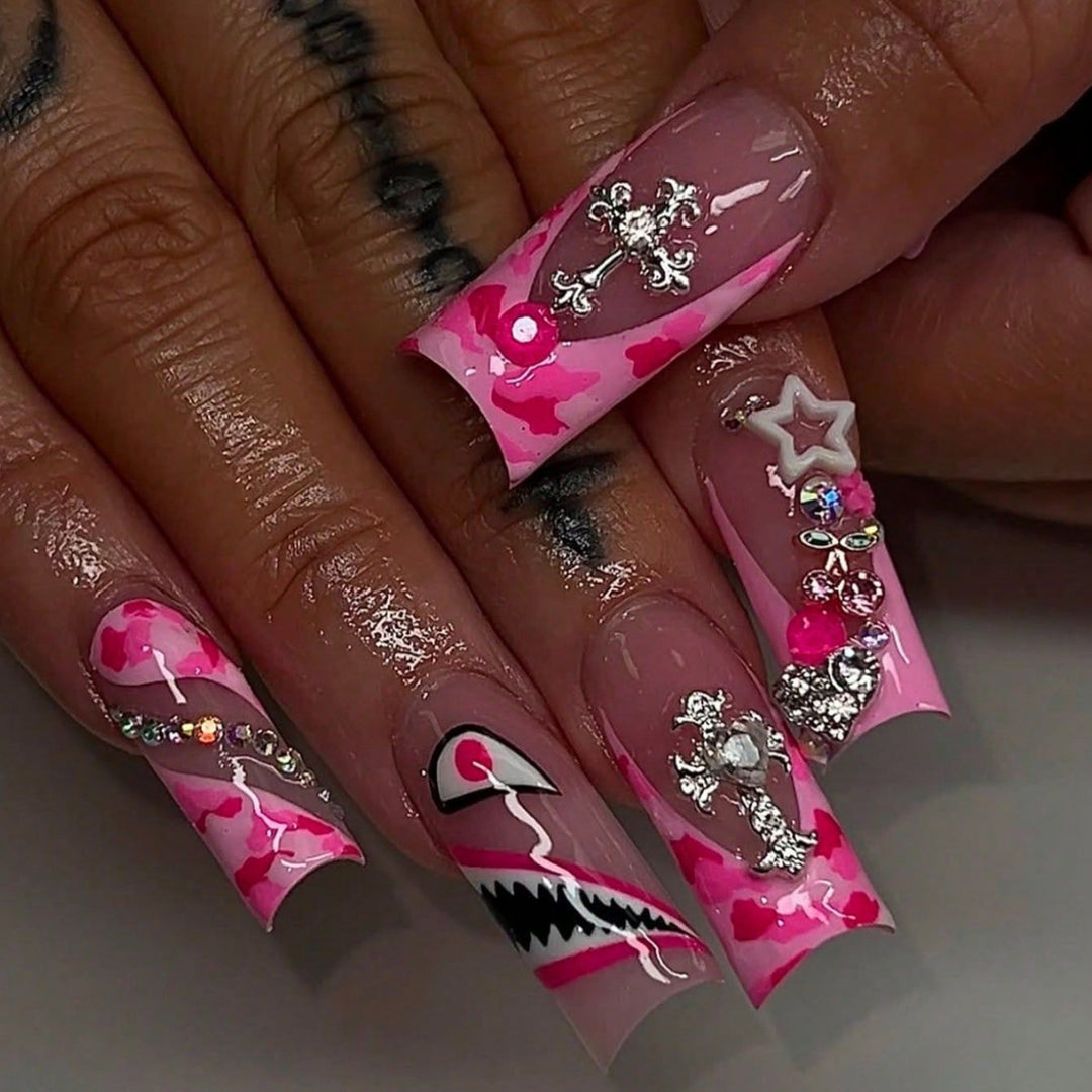 Artistic Decorative Press-On Nails with 3D Embellishments Bowlift
