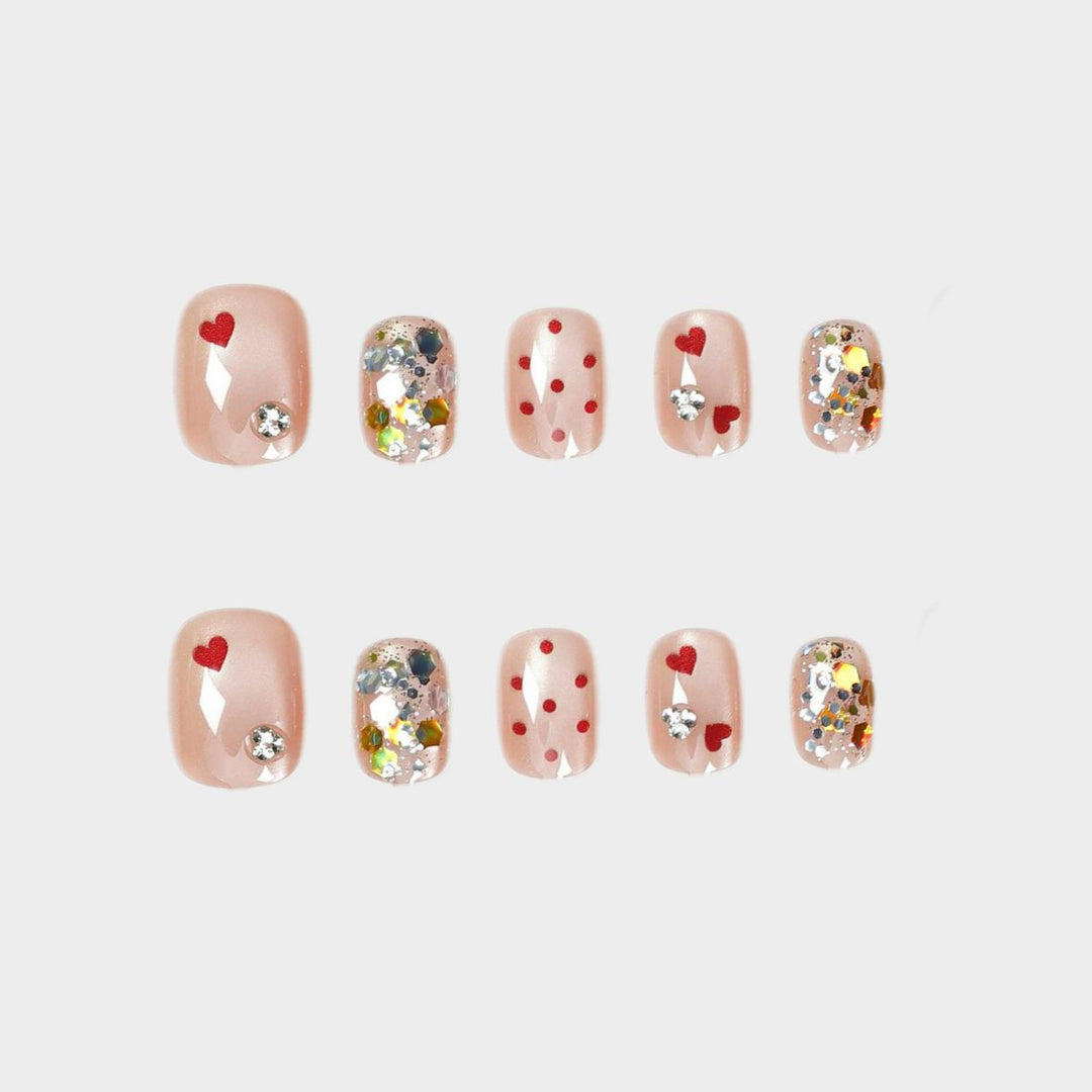 Artistic Heart-Themed Press-On Nail Set Bowlift