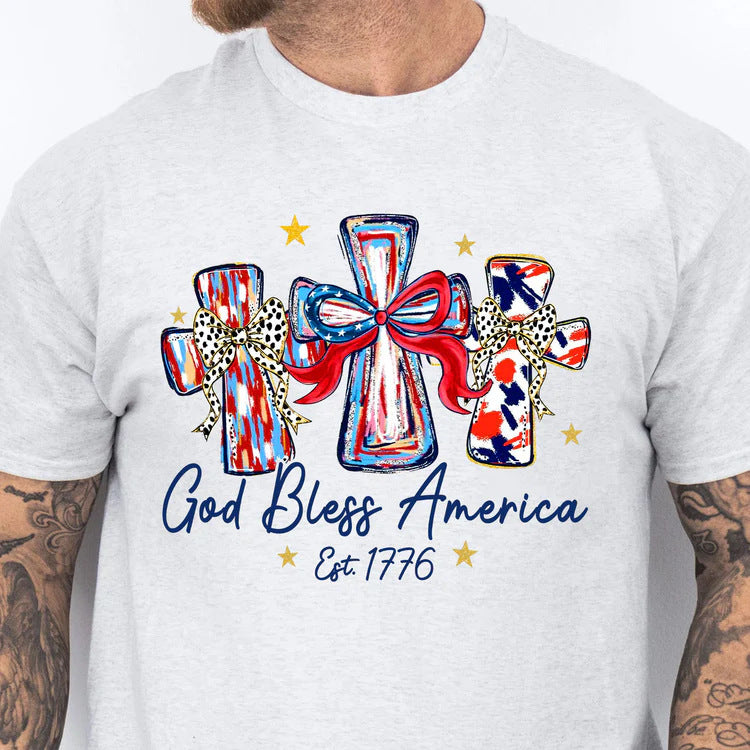 Women's nan patriotic graphic cotton tee with cross ribbon print Bowlift