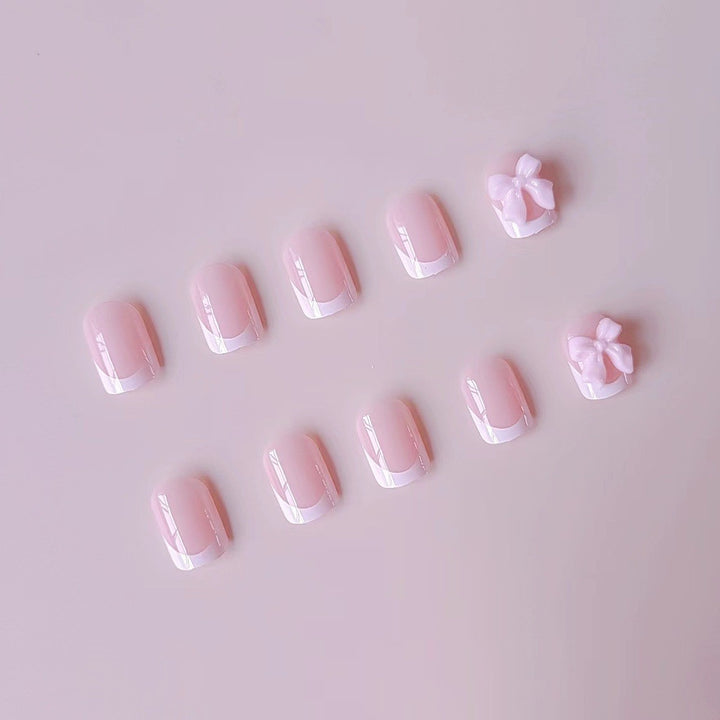 Acrylic Nail Set with Elegant Tips and 3D Bow Decorations Bowlift