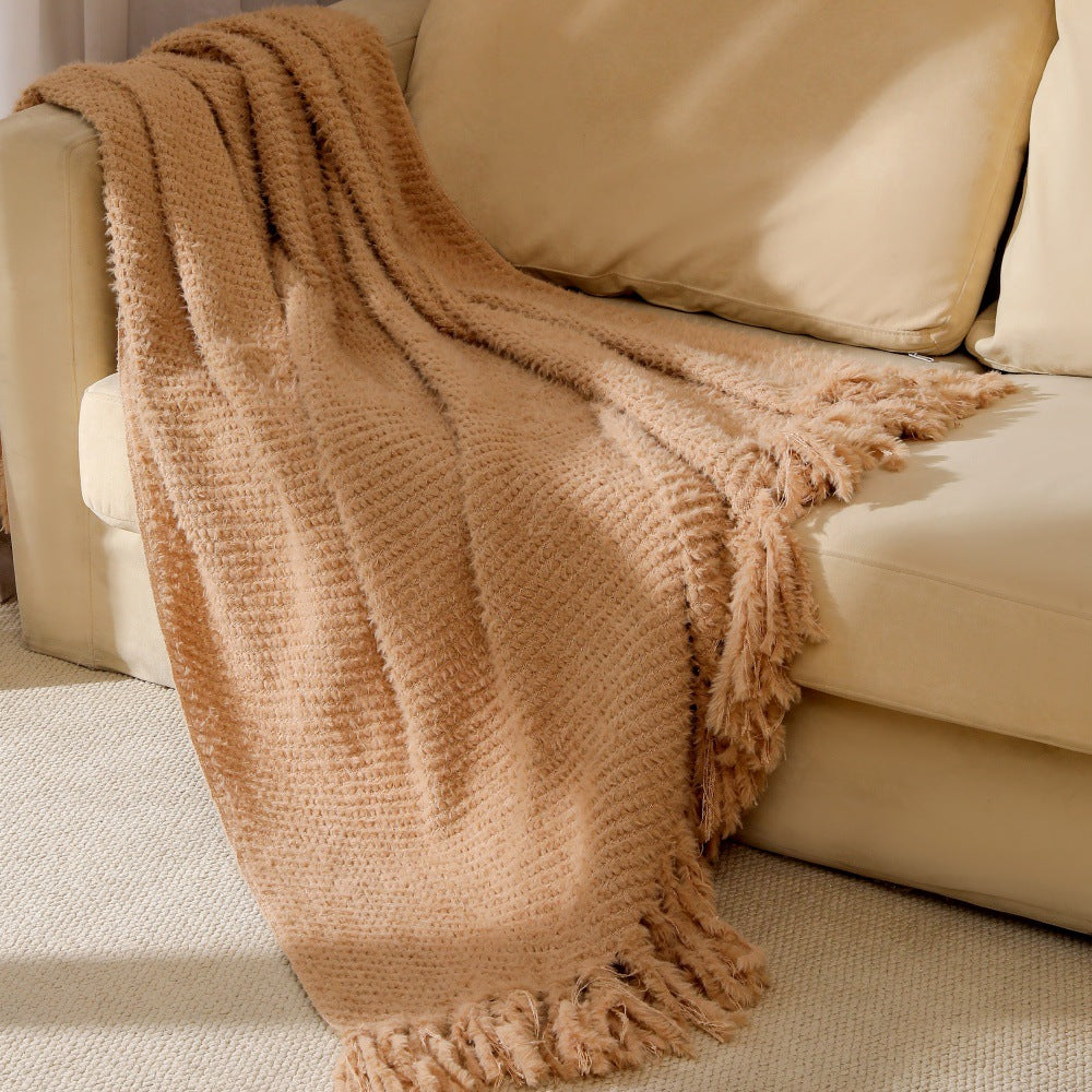 Women's knitted blanket with softest fleece and decorative fringes Bowlift