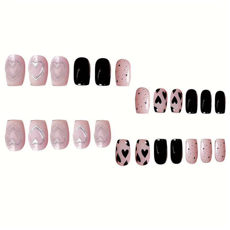 Artistic Heart-Themed Press-On Nail Set Bowlift
