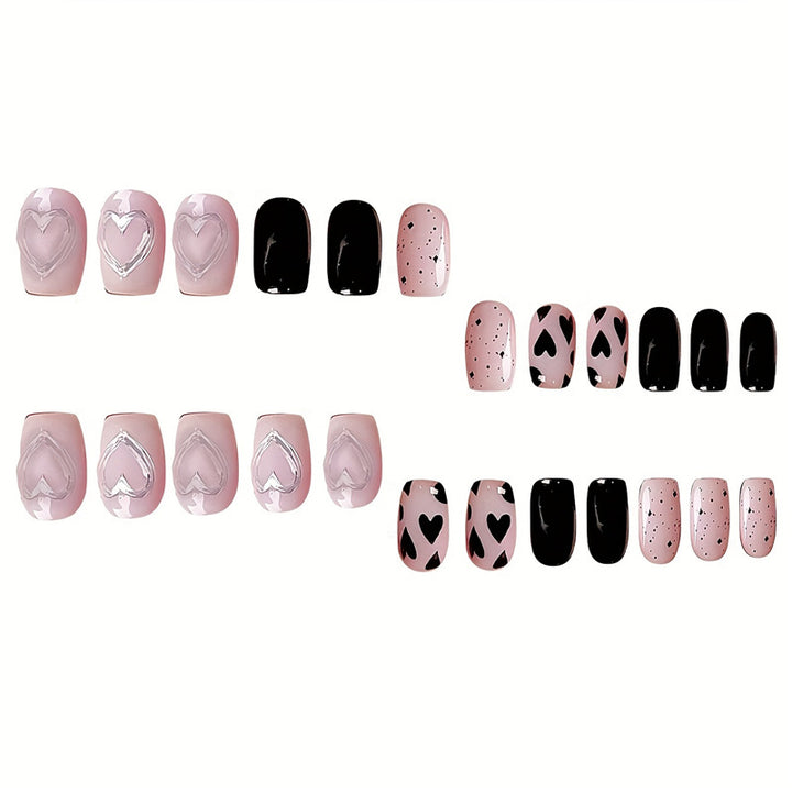 Artistic Heart-Themed Press-On Nail Set Bowlift
