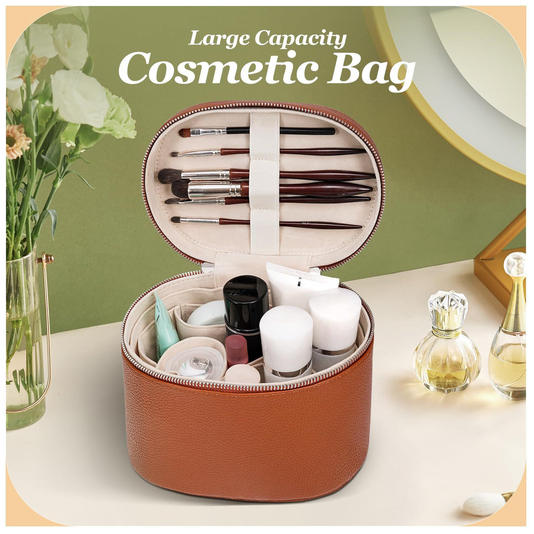 Cosmetic storage bag with elegant design and sturdy carrying handle Bowlift