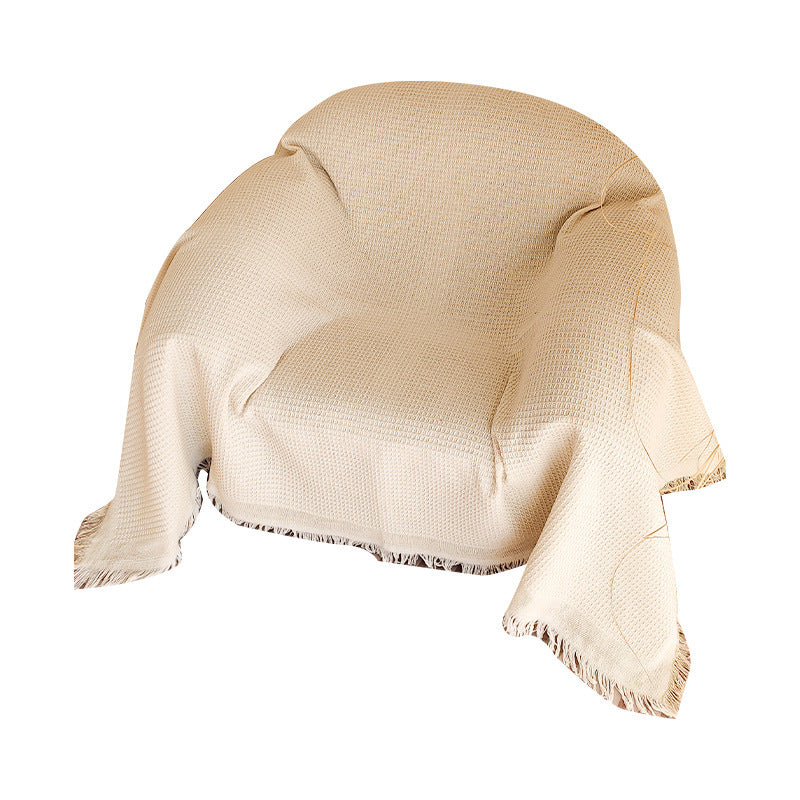 Waffle-Weave Fringed Throw Blanket Bowlift
