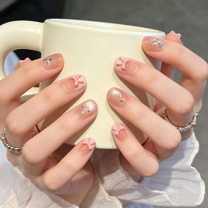 Artistic Gem-Accented Press-On Nail Extensions Bowlift