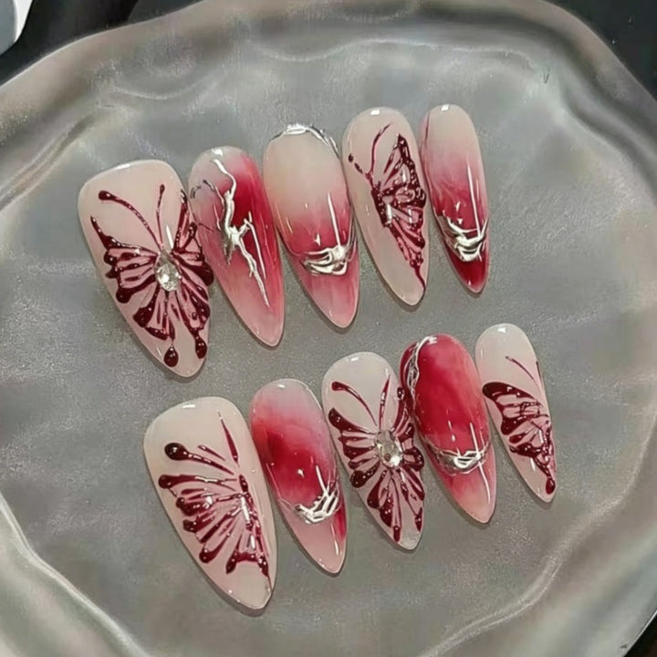 Elegant Hand-Painted Press-On Nail Art Bowlift