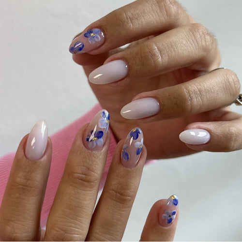 Artful Nail Extensions with Floral Accents Bowlift