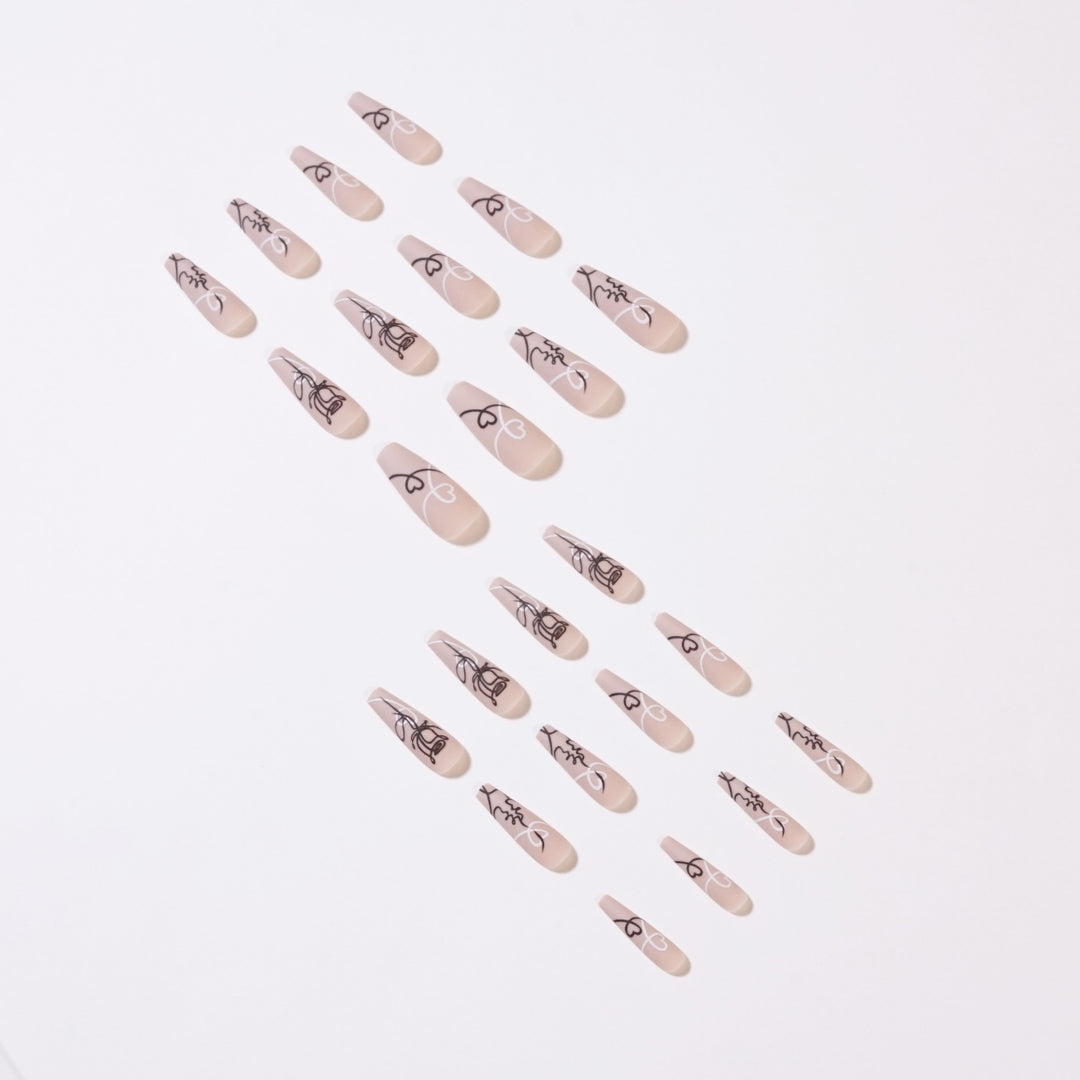 Artful nail extensions with creative line and heart design Bowlift