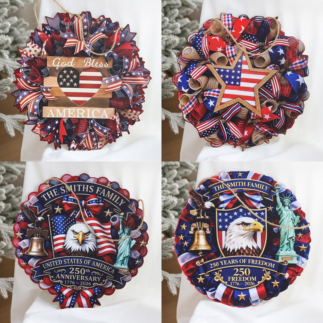 Unisex nan Patriotic Americana Burlap Ribbon Star Door Wreath with Jute Hanger Bowlift