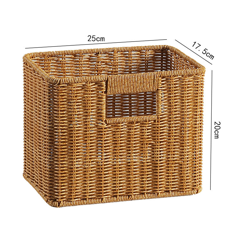Handwoven Rectangular Storage Basket with Cutout Handles Bowlift