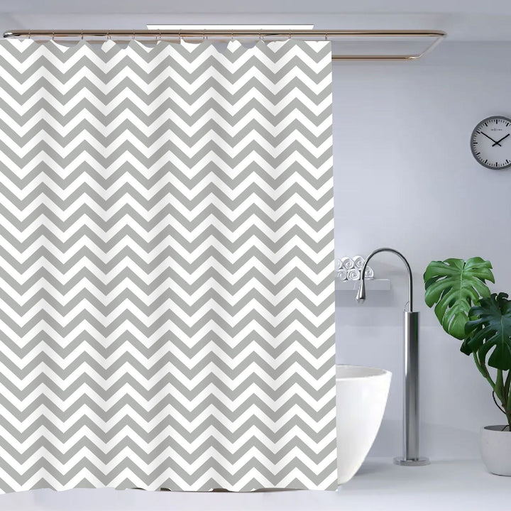 Chevron Pattern Water-Resistant Shower Curtain Bowlift