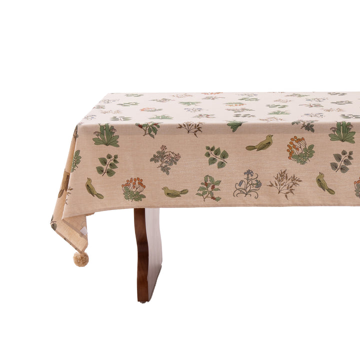 Rectangular tablecloth in linen look with pompom tassels Bowlift