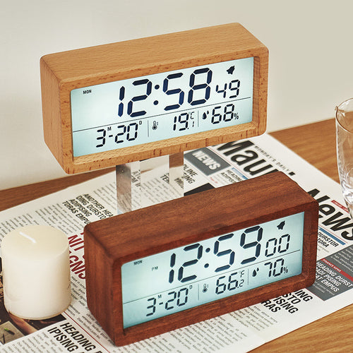 Digital alarm clock with wooden case Bowlift