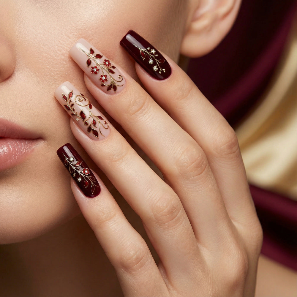 Artificial nails with elegant floral decorations Bowlift