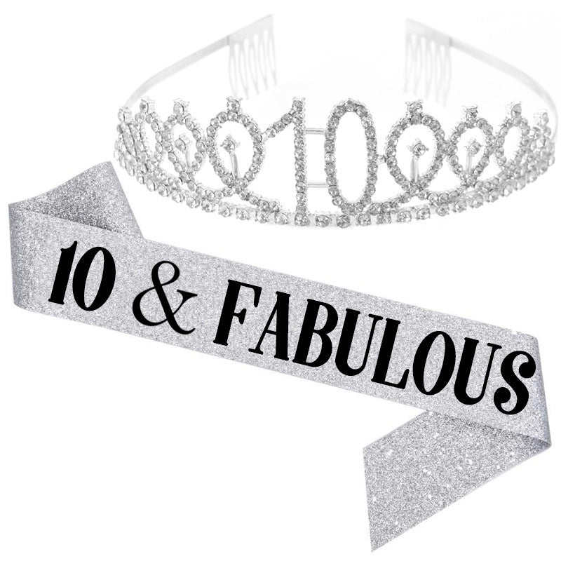 Girl Glittering Birthday Crown and Sash Set Bowlift