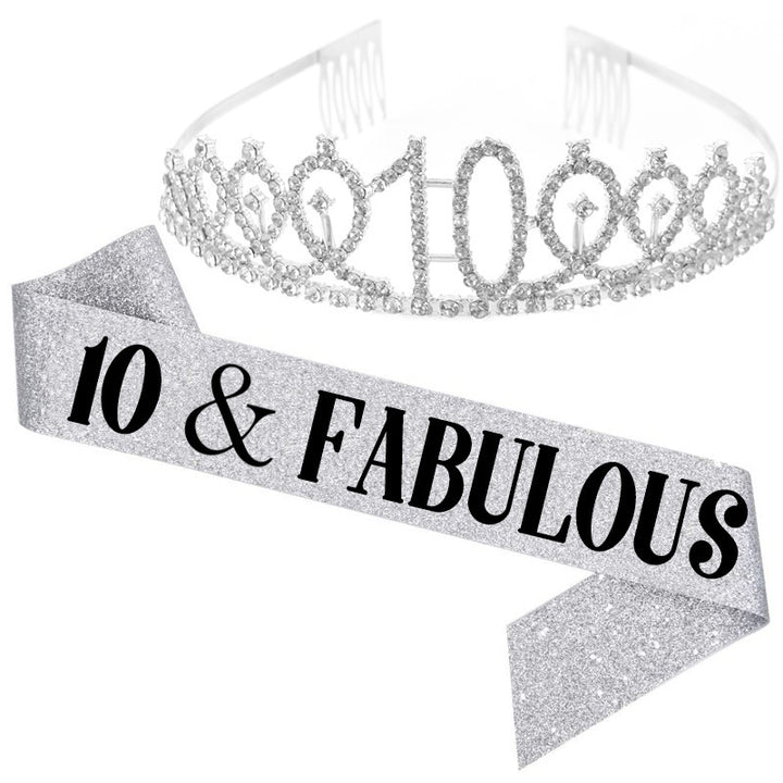 Girl Glittering Birthday Crown and Sash Set Bowlift