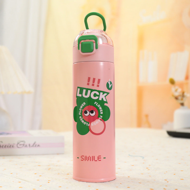 Insulated drinking bottle with innovative leak protection and practical carrying strap Bowlift