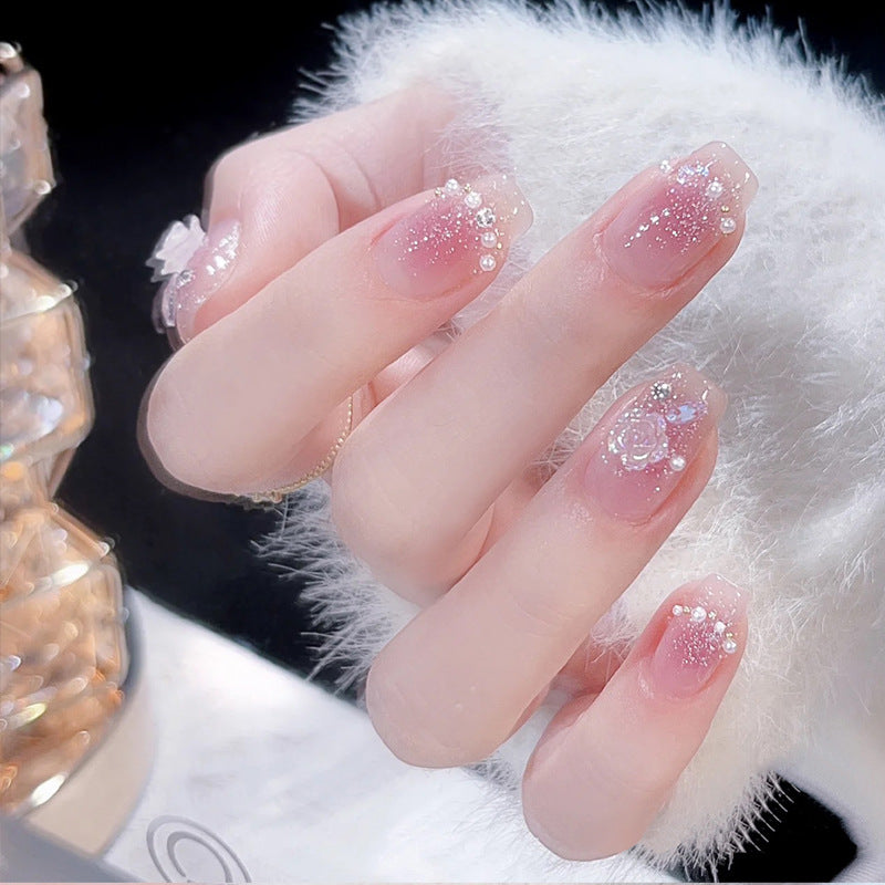 Decorative Press-On Nail Art with Elegant Black Tips Bowlift