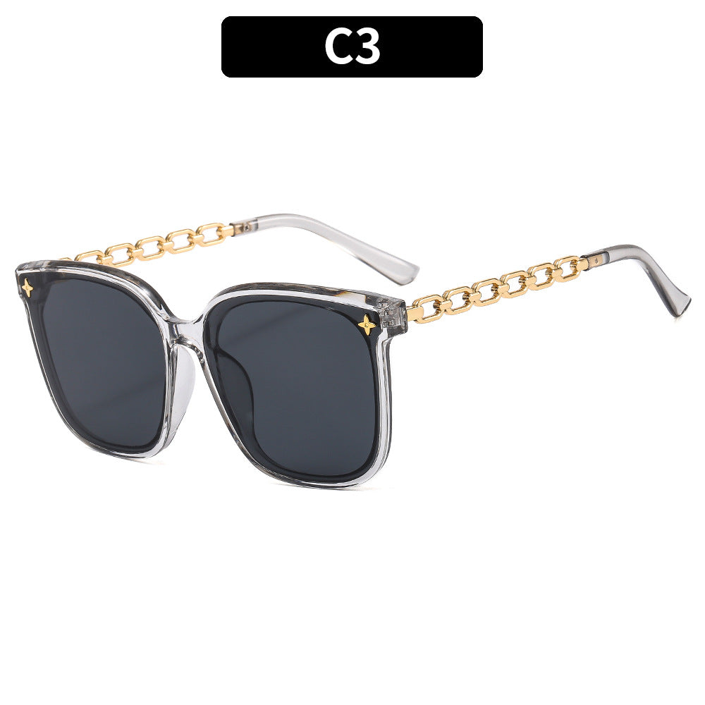 Oversized Square Frame Sunglasses with Chain Accents