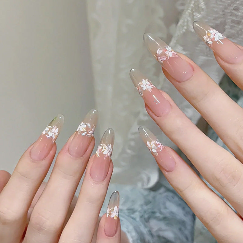 Floral French Tip Press-On Nails Bowlift