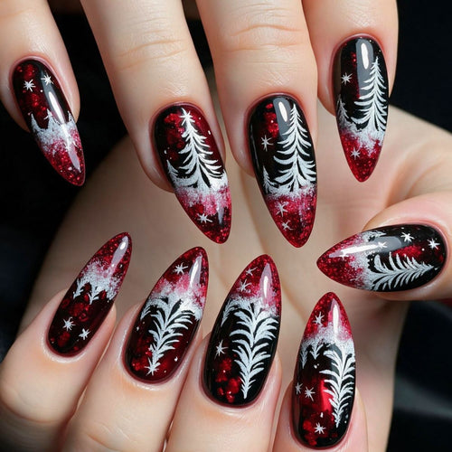Artificial nails in elegant winter design with 3D Christmas tree motifs Bowlift