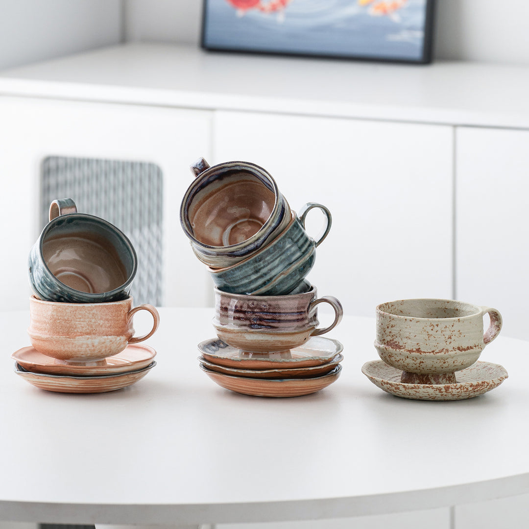 Handcrafted Glazed Footed Ceramic Teacup & Saucer Set Bowlift