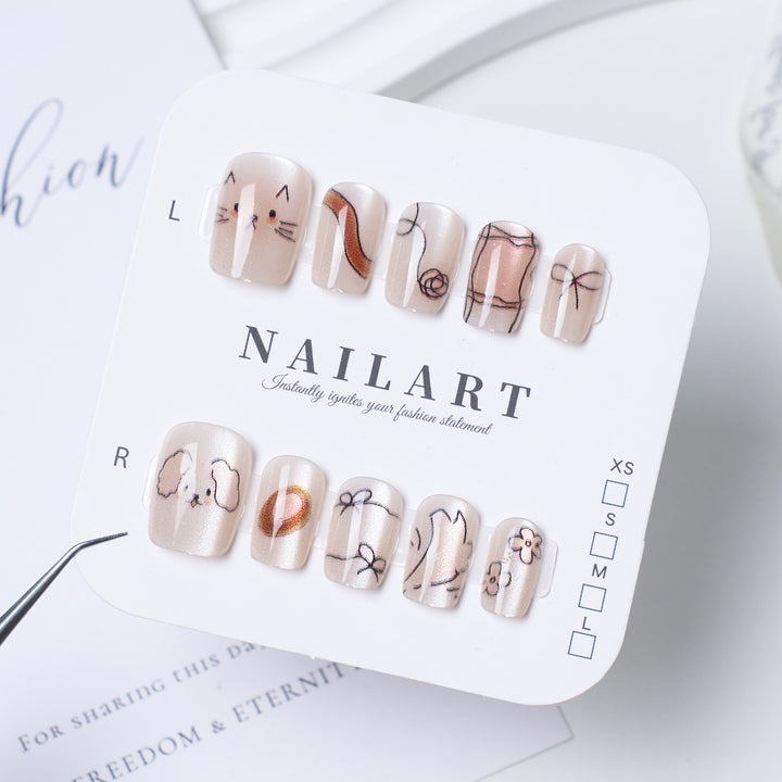 Artistic Animal-Themed Press-On Nail Set Bowlift