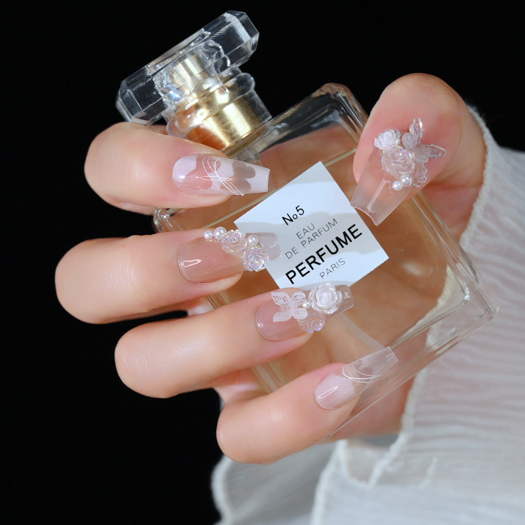 Elegant Floral Press-On Nail Set Bowlift