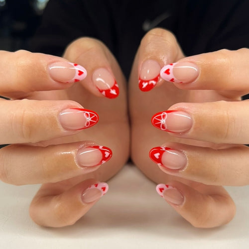 Heart-Themed French Tip Press-On Nails Bowlift