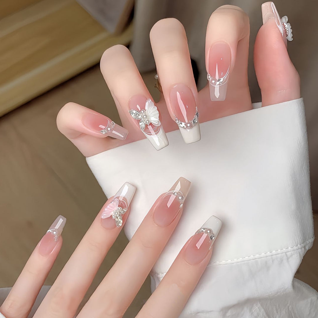 Elegant Long Press-On Nails Set with Artistic Tips Bowlift