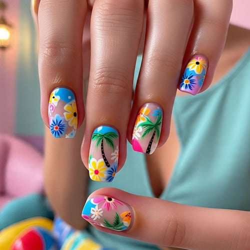 Artificial nails in tropical flower design Bowlift
