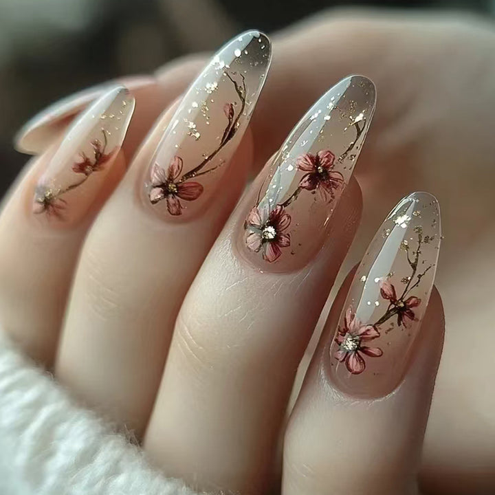 Artistic Floral Press-On Nail Set Bowlift