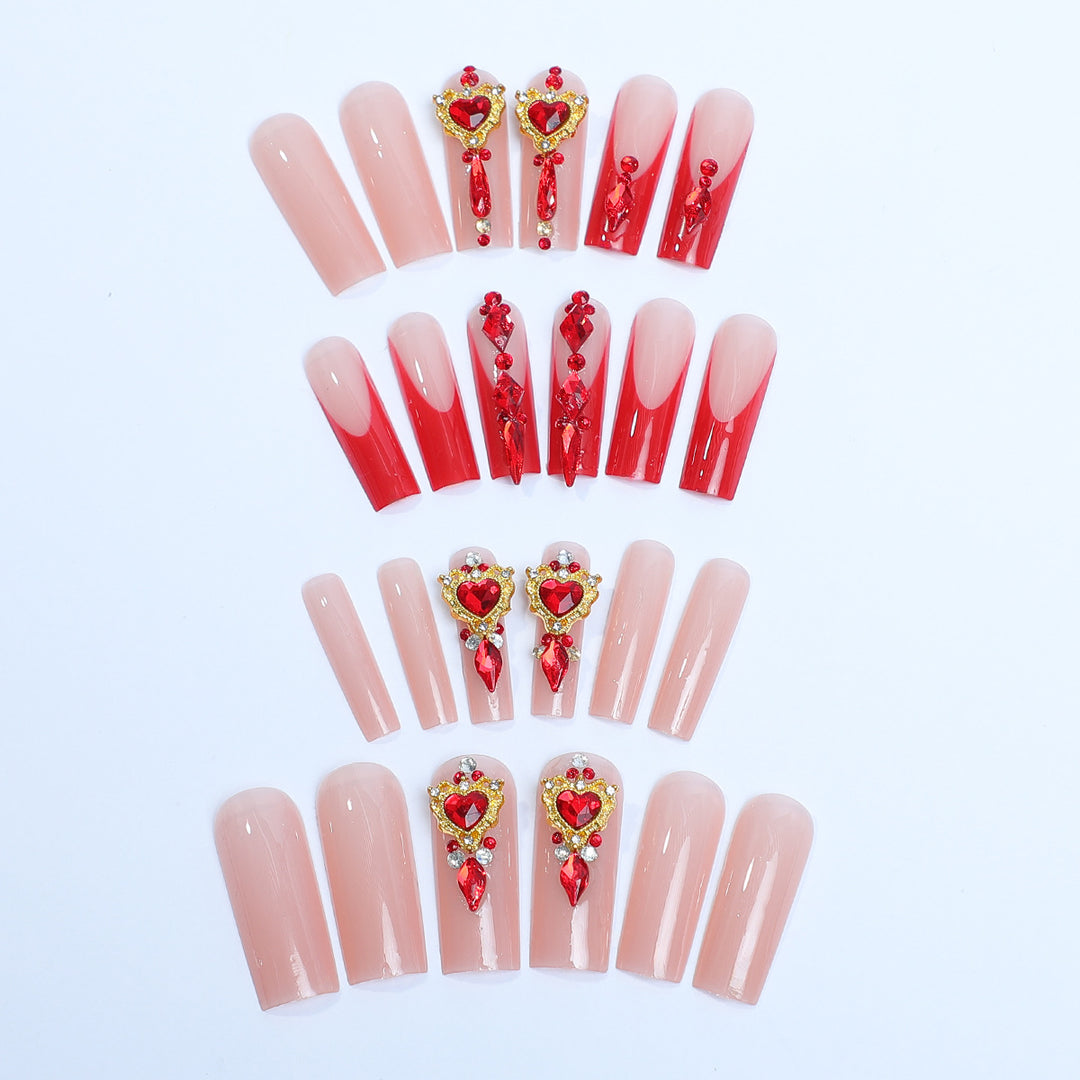 Decorative Nail Art Press-On Kit with Heart and Gem Embellishments Bowlift