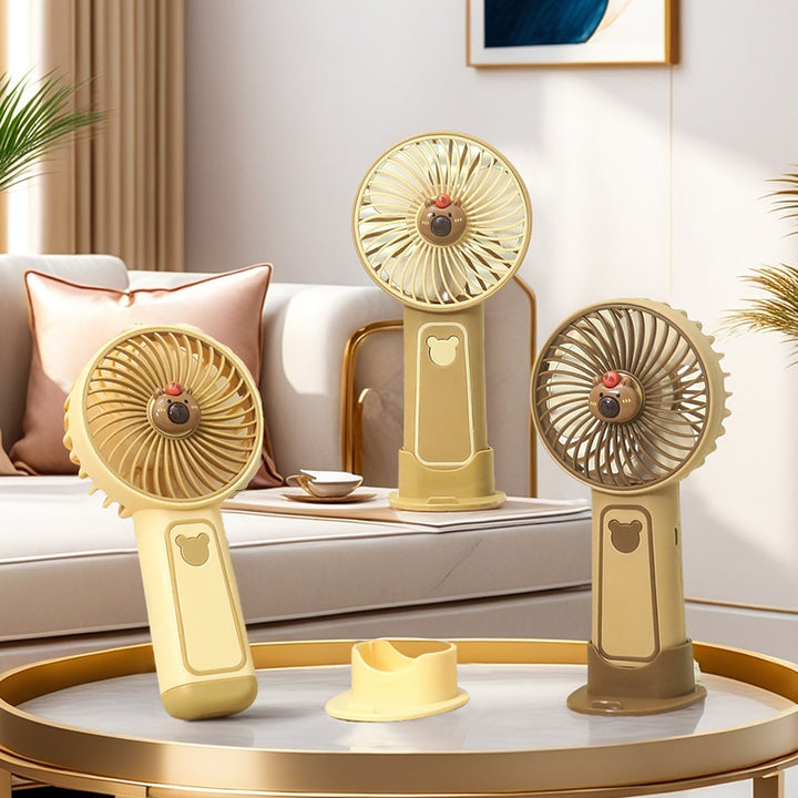 Unisex portable hand fan with bear motif and charging station Bowlift