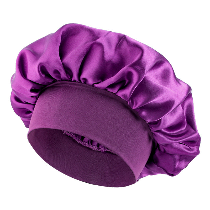 Satin sleep bonnet with wide protective elastic band Bowlift
