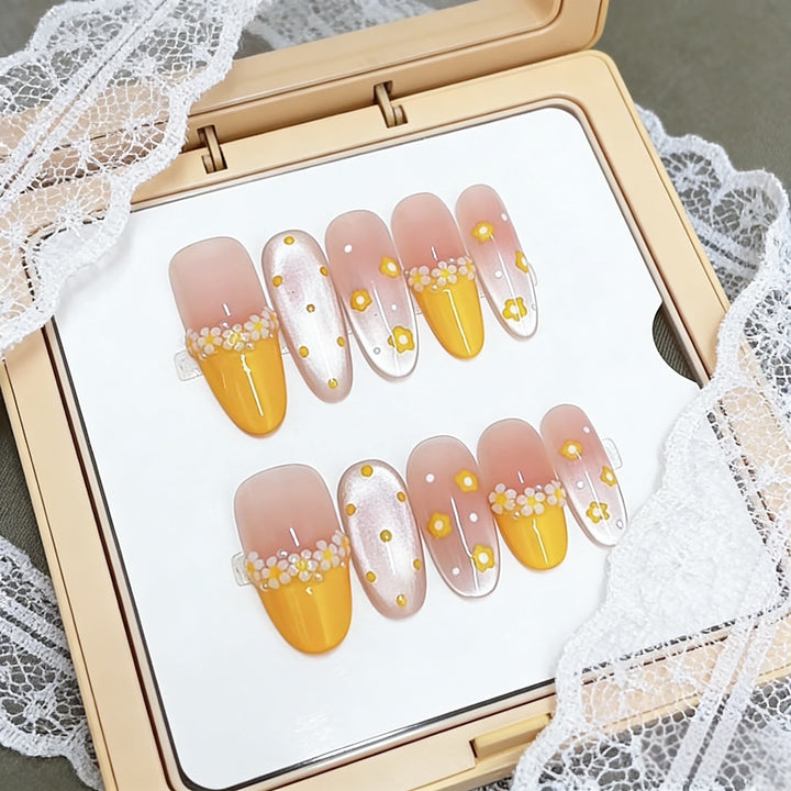 Artistic Floral-Designed Press-On Nail Set Bowlift