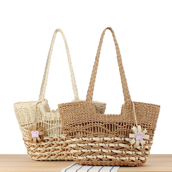 Elegant Beach Bag with Handwoven Basket Pattern Bowlift