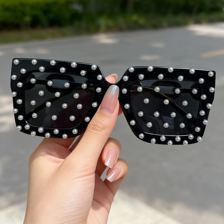 Decorative Pearl-Embellished Cat Eye Sunglasses Bowlift