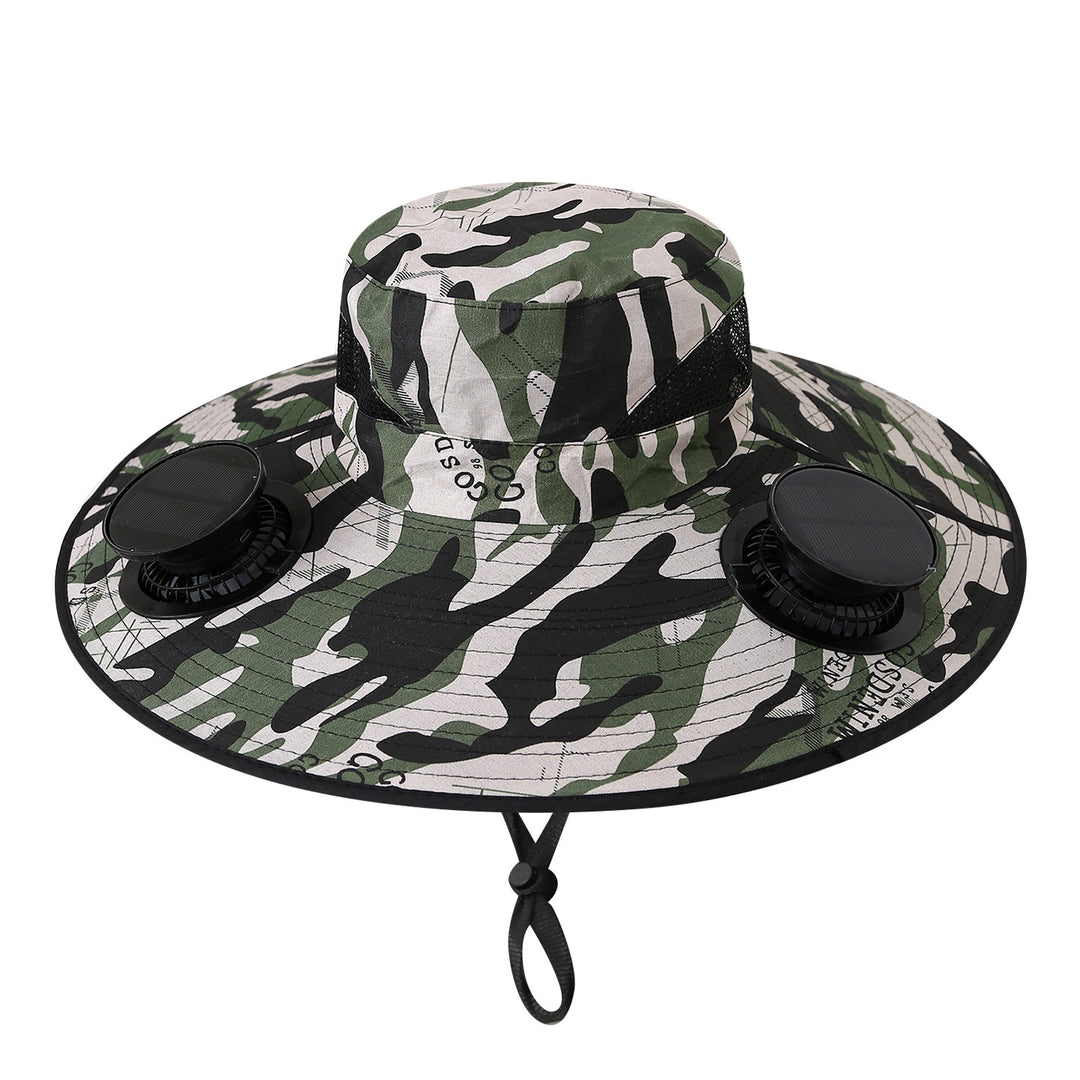 Wide sun hat with integrated solar fans breathable mesh adjustable chin strap Bowlift