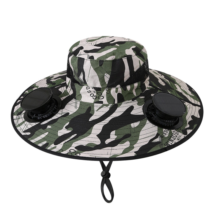 Wide sun hat with integrated solar fans breathable mesh adjustable chin strap Bowlift